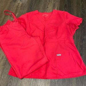 Grey's Anatomy scrub set. Pinkish red color